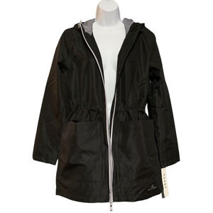 NuAge Women's Black Zip Front Coat Sz Small Hooded Waterproof Jacket Pockets NWT